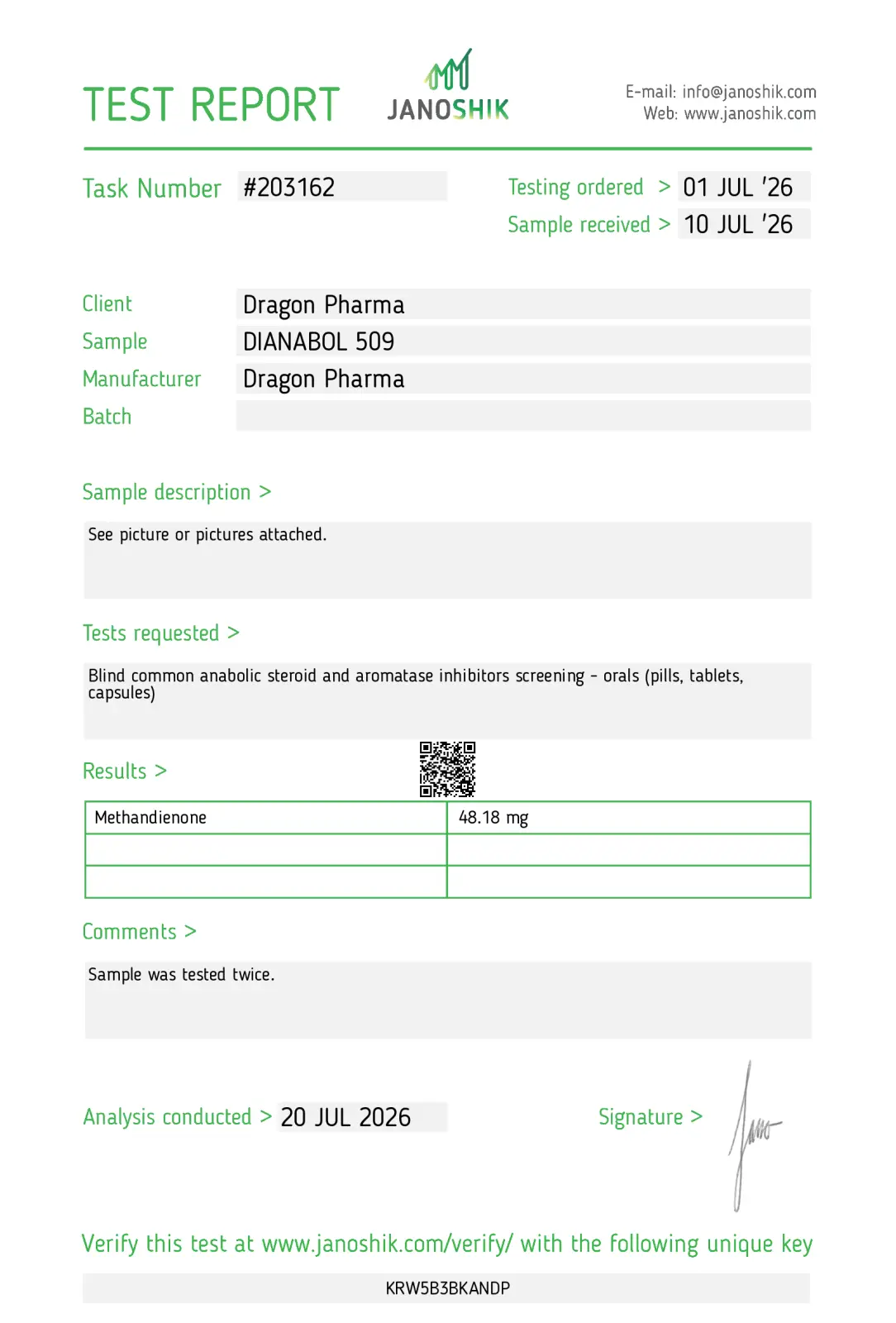 Dianabol 50 Certificate of Analysis