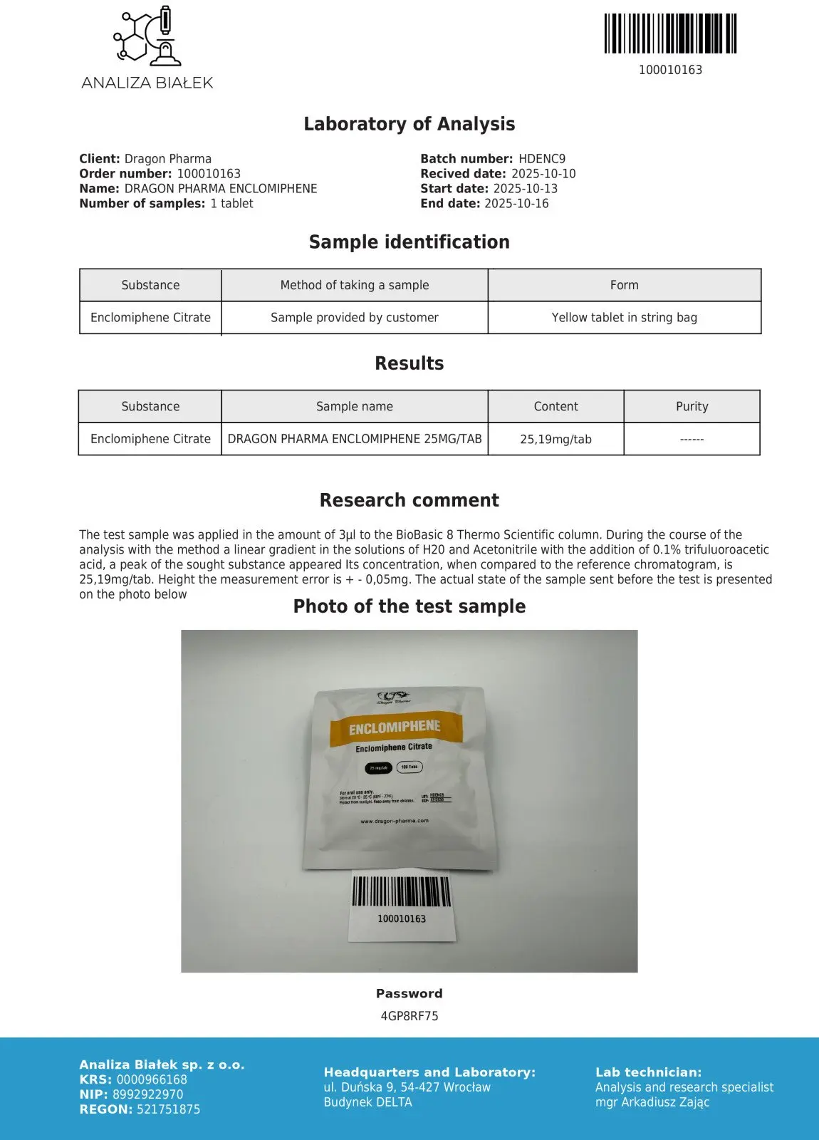 Enclomiphene Certificate of Analysis