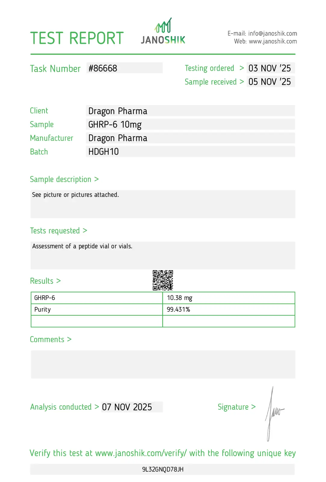 ghrp-6 Certificate of Analysis