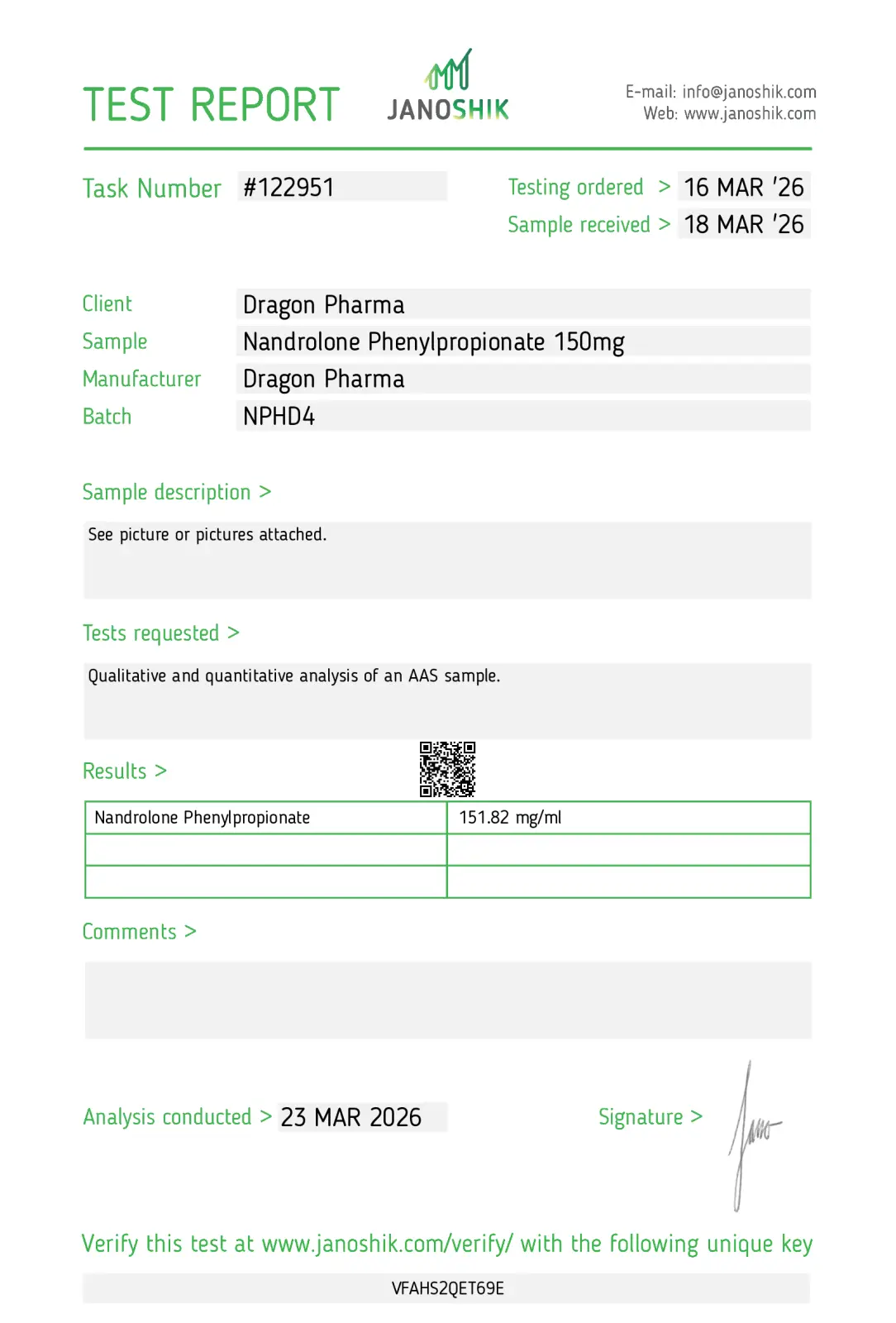Npp 150 Certificate of Analysis